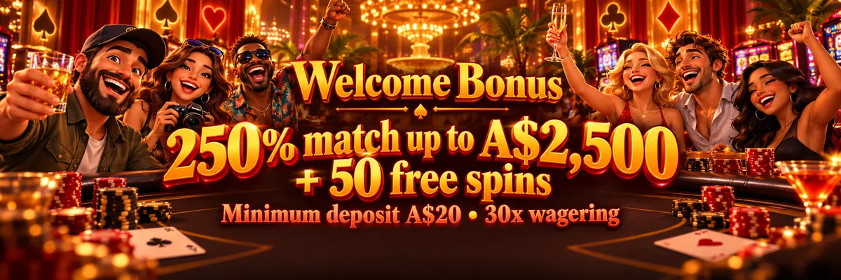Cheerful diverse casino friends raising drinks beside glowing slot machines in a warmly lit Uptown Pokies lounge.