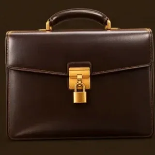 Locked leather briefcase — Uptown Pokies